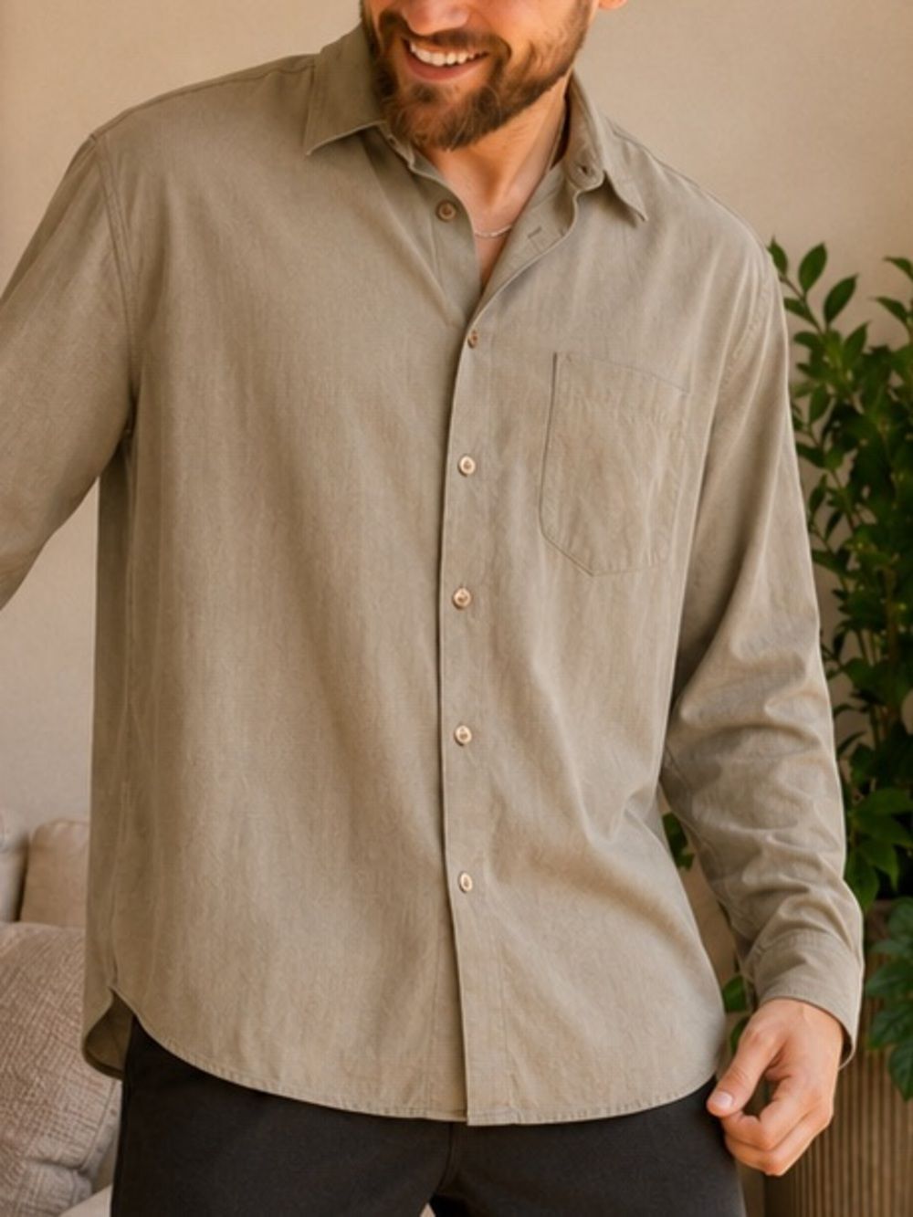 Vintage Reunion Menswear Taupe Micro Check Rayon Button Up Shirt Size S Academia